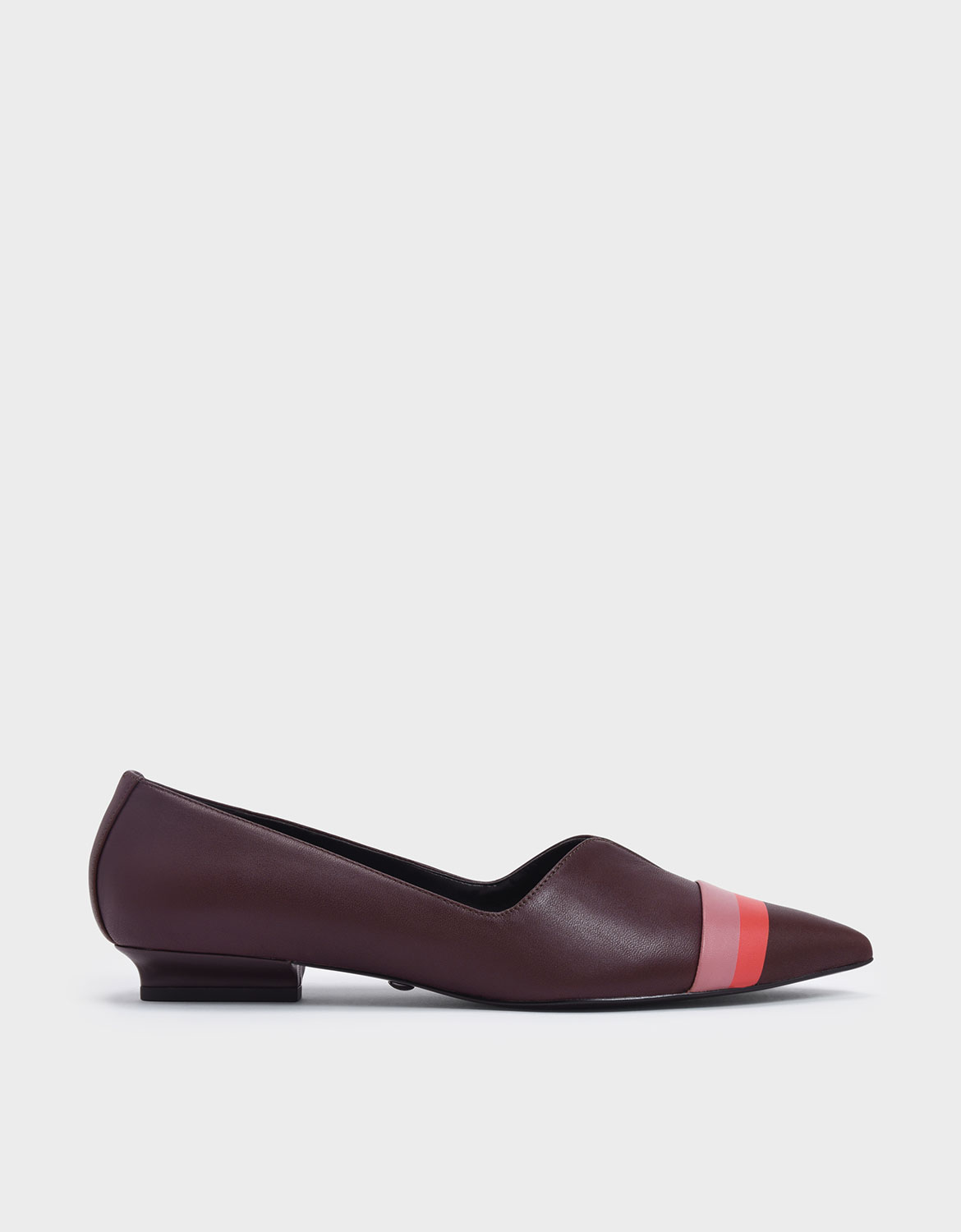 

Striped Leather Ballerina Flats, Prune
