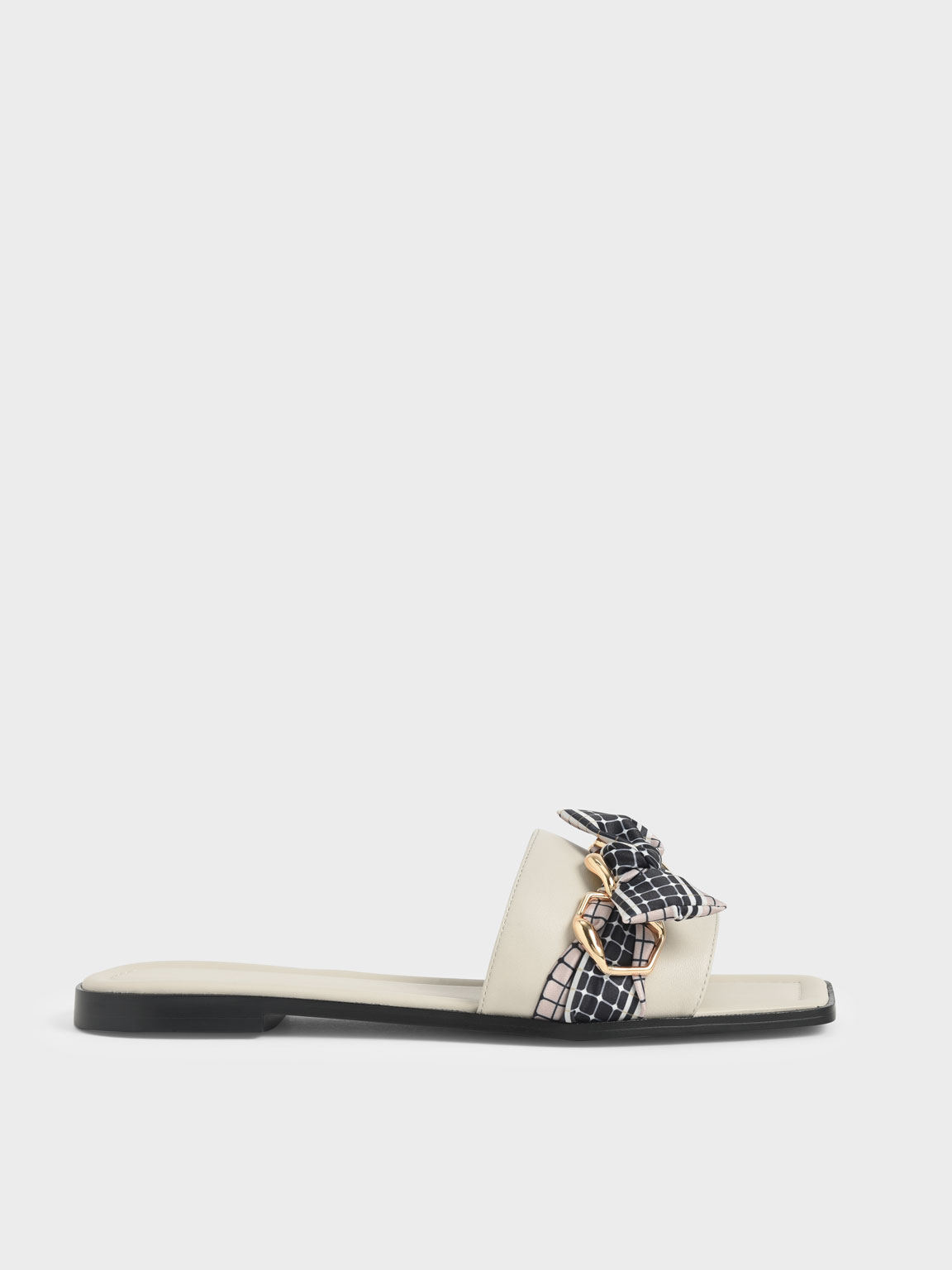 

Printed Fabric Scarf Leather Slide Sandals, Chalk