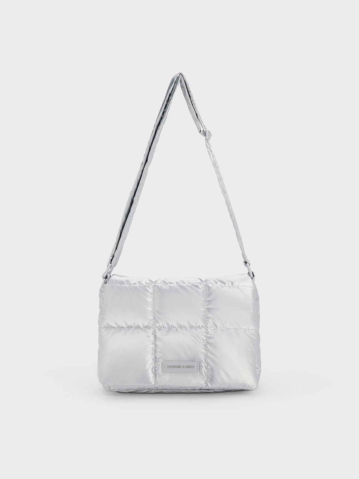 Charles & Keith - Mini Errya Nylon Quilted Puffy Crossbody Bag In Silver
