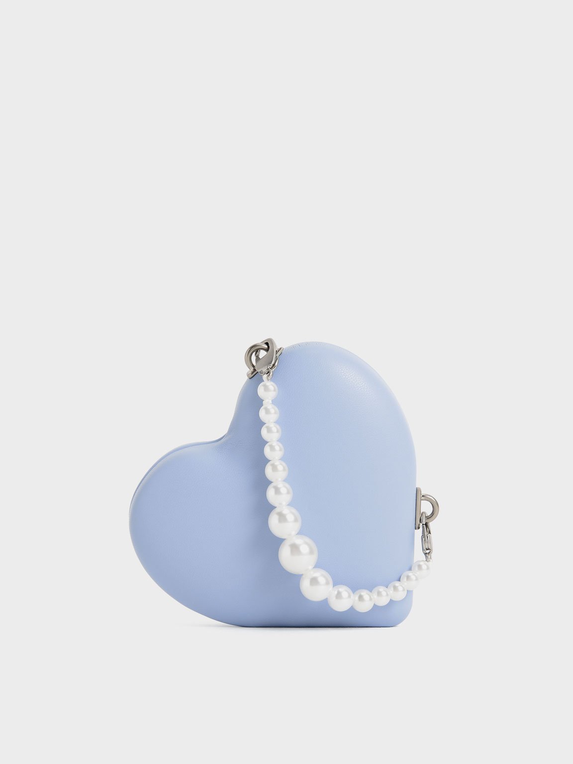 

Beaded Handle Heart Pouch, Light blue