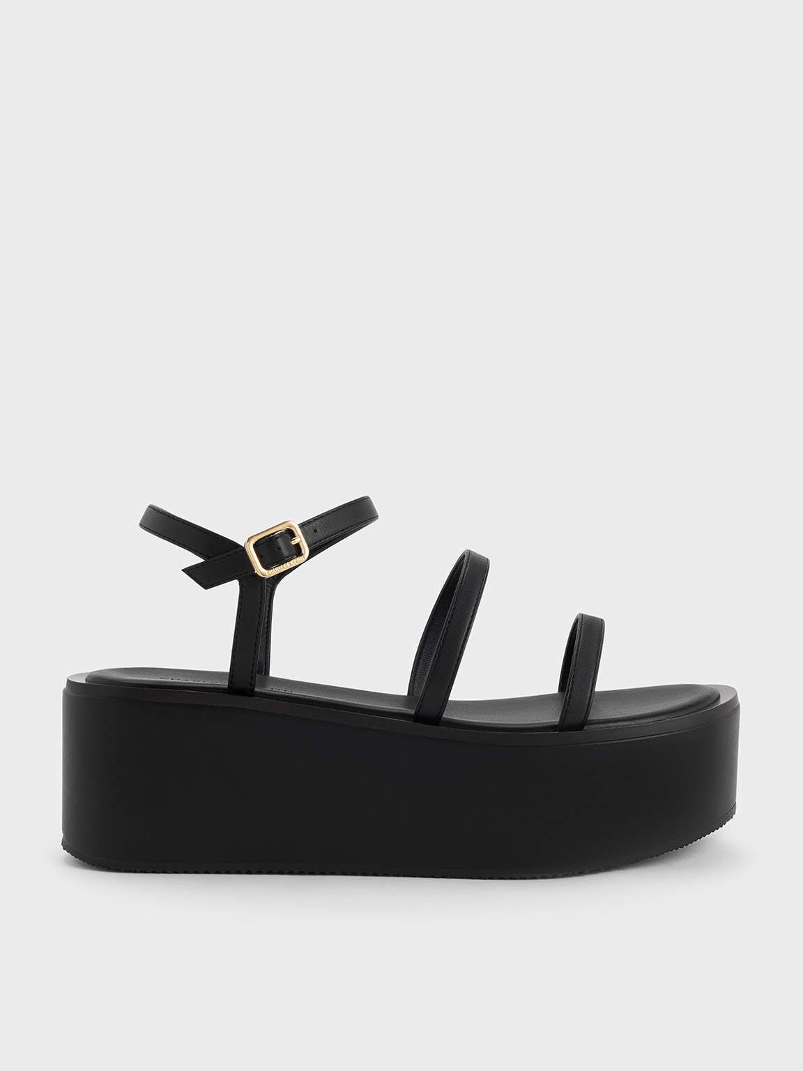 Charles & Keith Strappy Flatform Wedge Sandals In Black