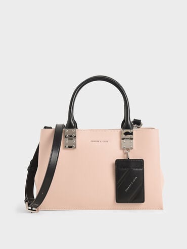 

Double Top Handle Structured Bag, Pink