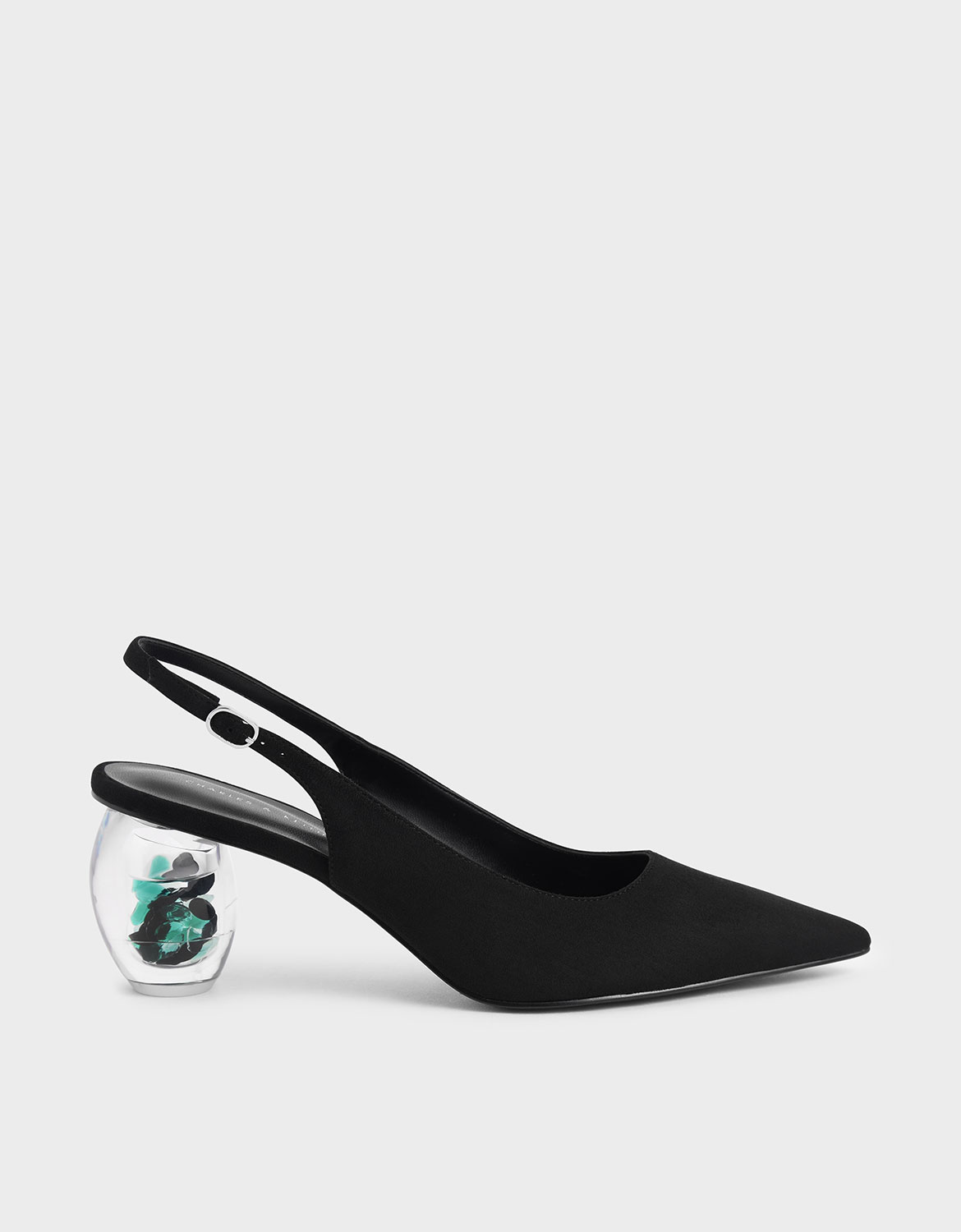 

Textured Sculptural Heel Slingback Court Shoes, Black