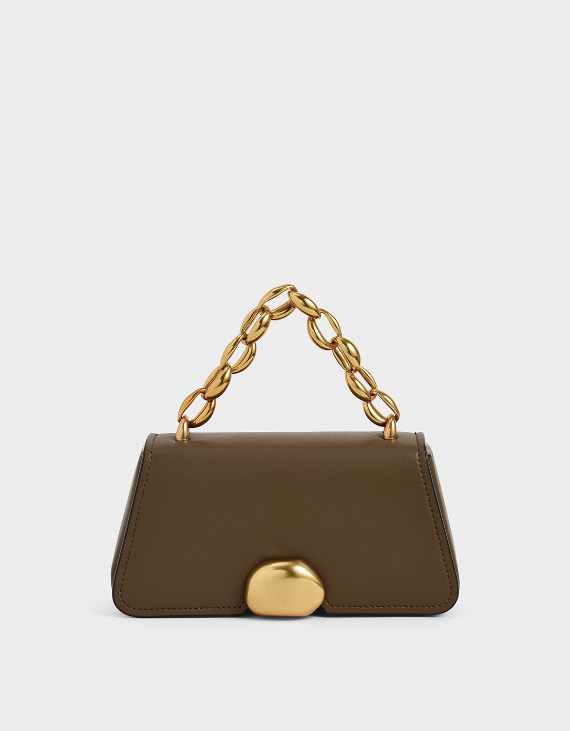 

Metallic Chain Top Handle Bag, Khaki