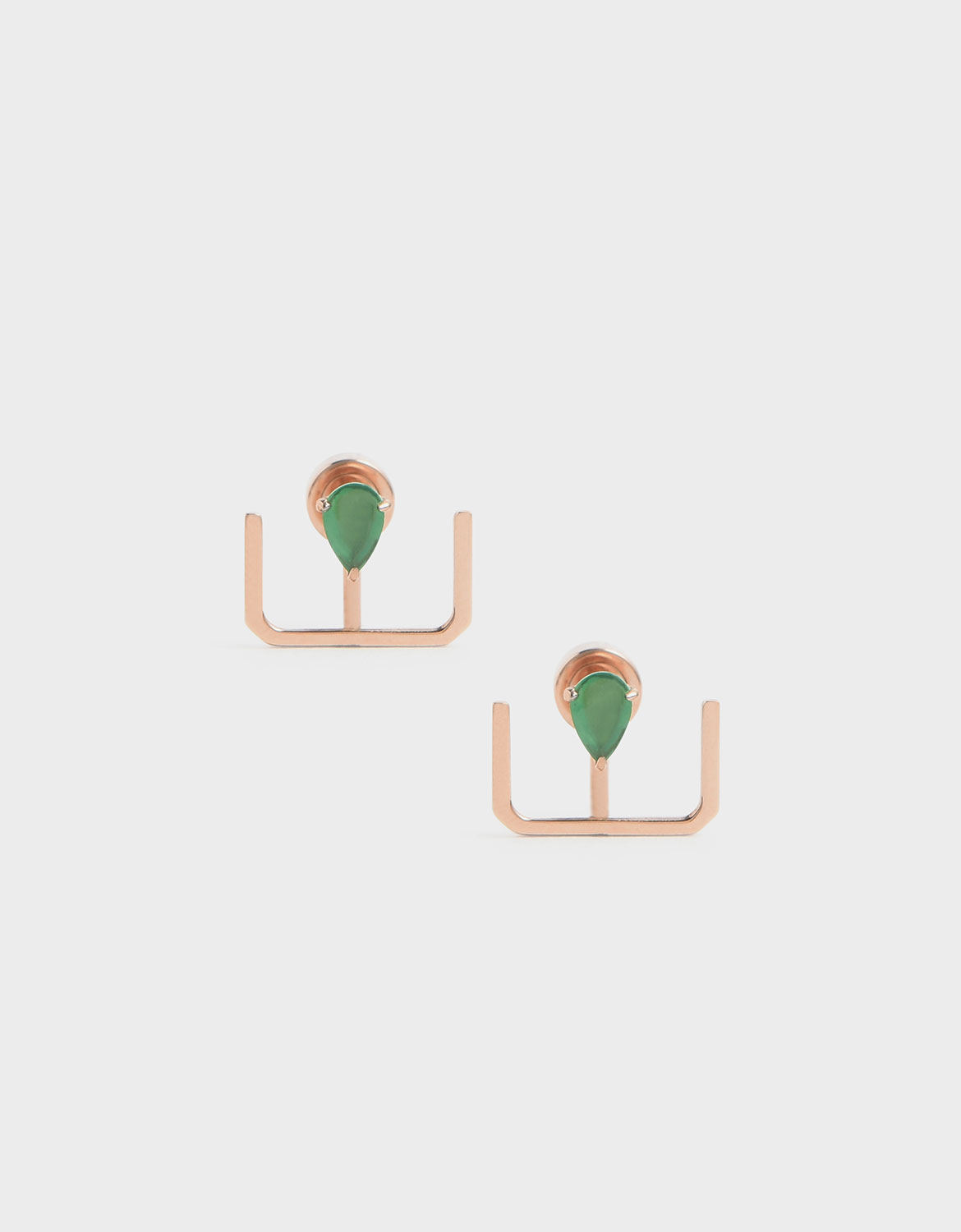 

Green Agate Stone Ear Climber Earrings, Rose gold