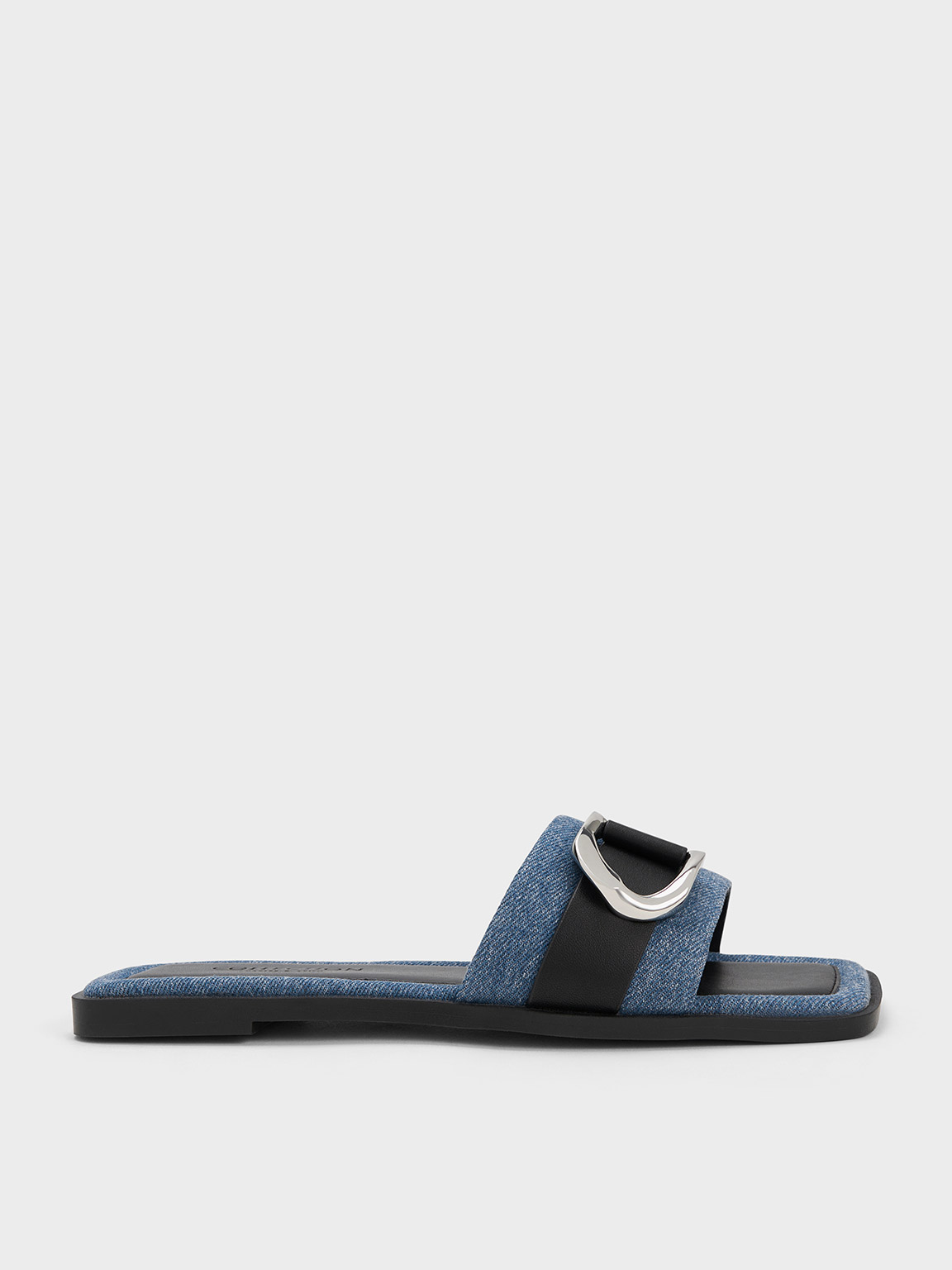 Charles & Keith Gabine Leather & Denim Slide Sandals In Blue