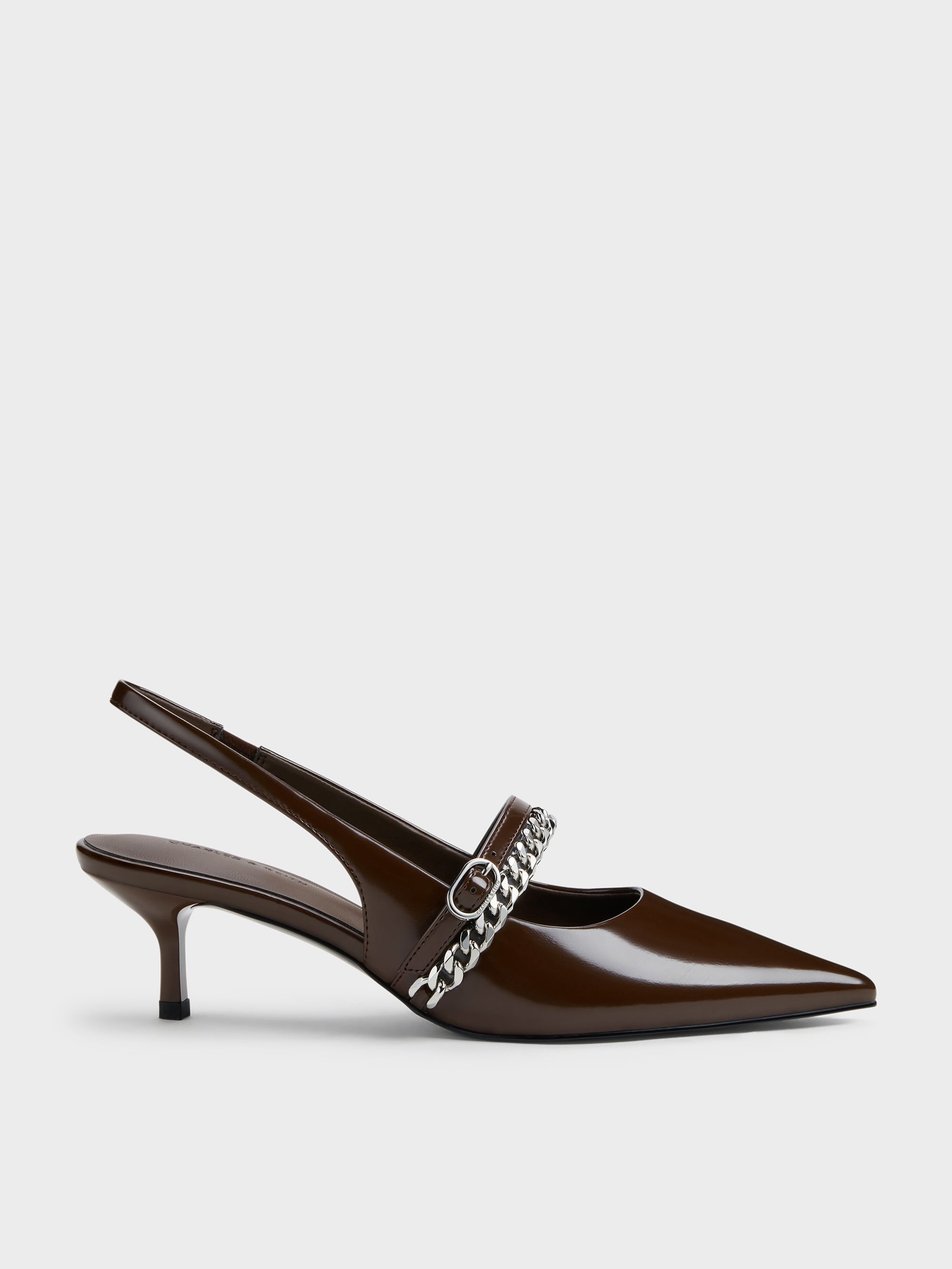 Dark Brown Georgie Chain Slingback Kitten Heels