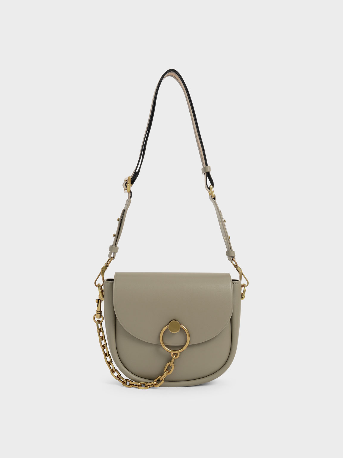 

Chunky Chain-Link Saddle Bag, Taupe