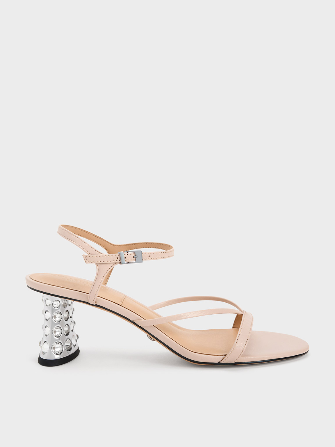 Charles & Keith Gem-embellished Strappy Sandals In Nude