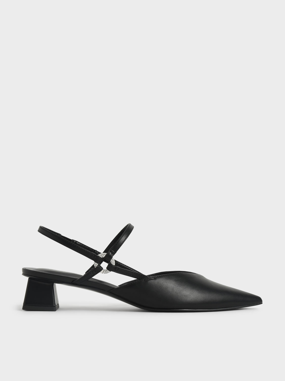 

Embellished Ankle Strap Pointed Pumps, Black