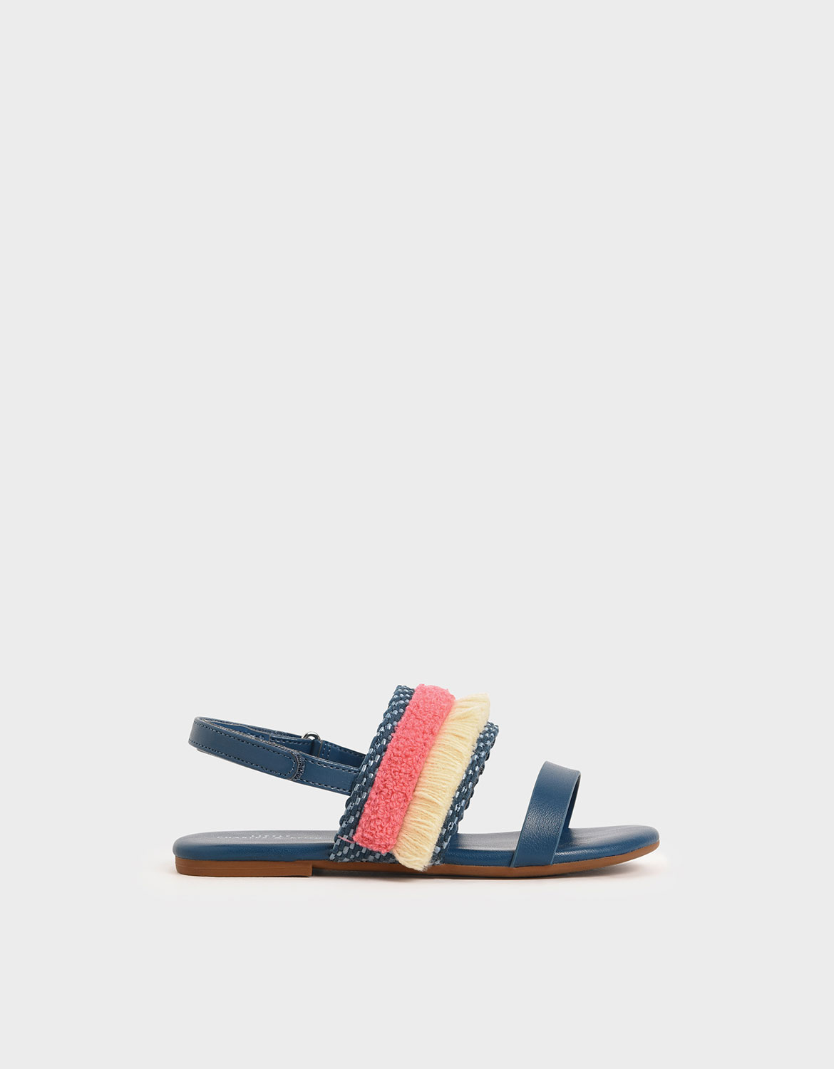 

Girls' Woven & Frill Strap Slingback Flats, Dark blue