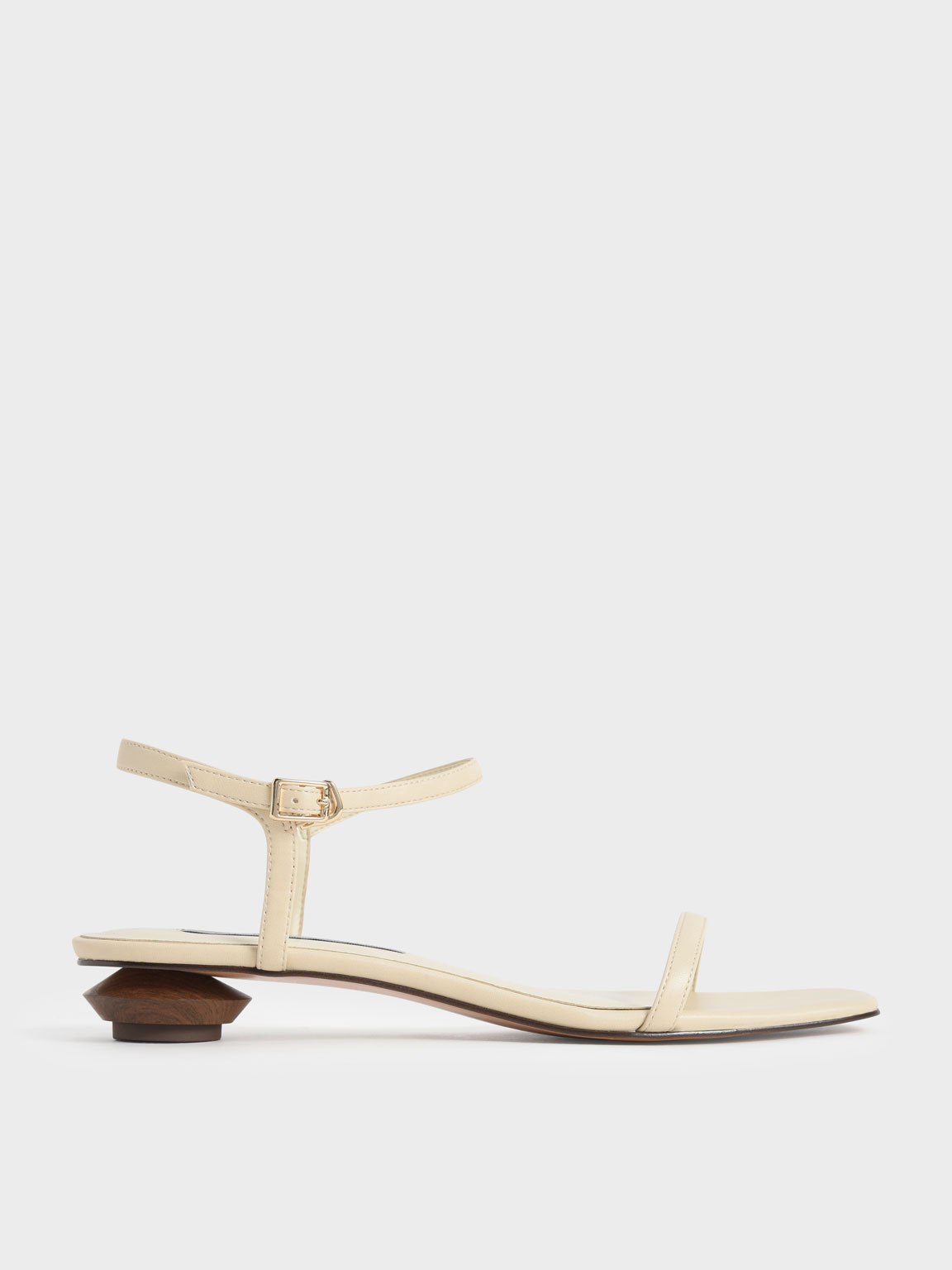 

Sculptural Heel Ankle Strap Sandals, Chalk