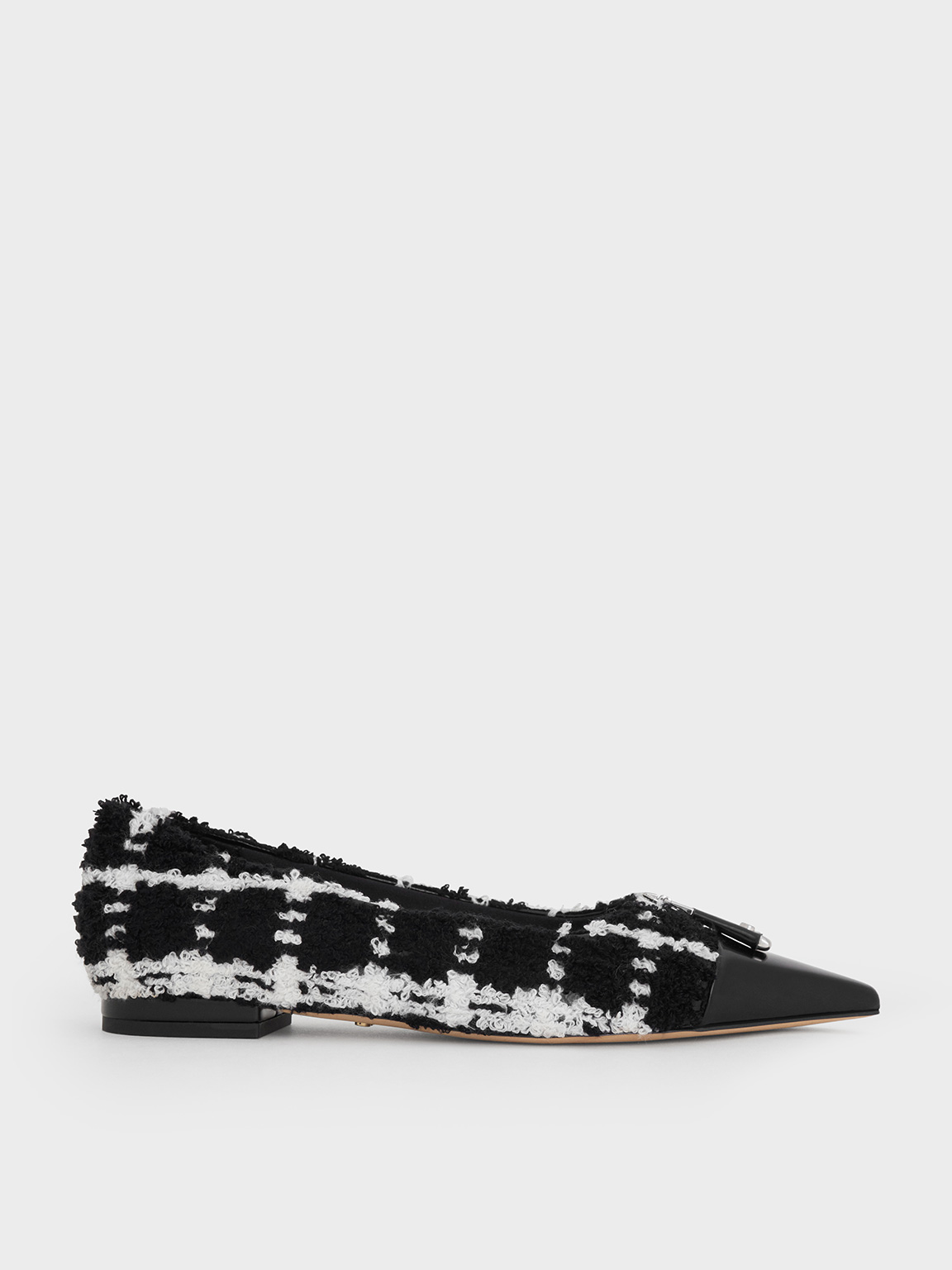 Charles & Keith - Nina Tweed & Leather Pointed Cap-Toe Flats