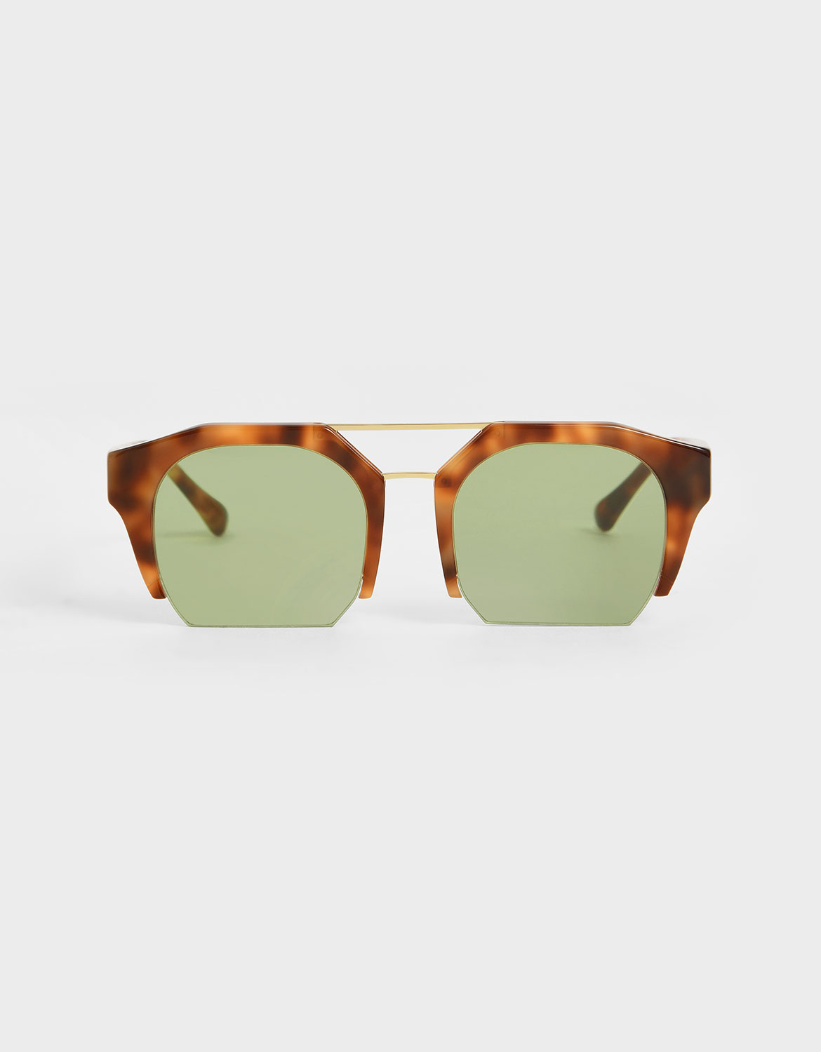 

Tortoiseshell Cut-Off Frame Geometric Sunglasses, T. shell