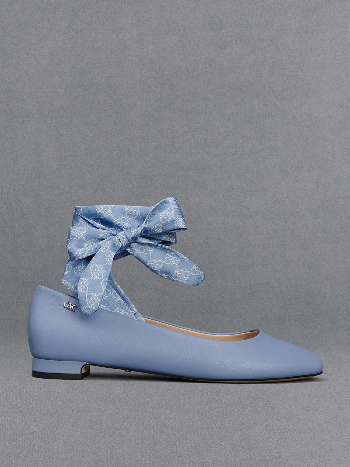 Leather Monogram Tie-Around Ballet Flats