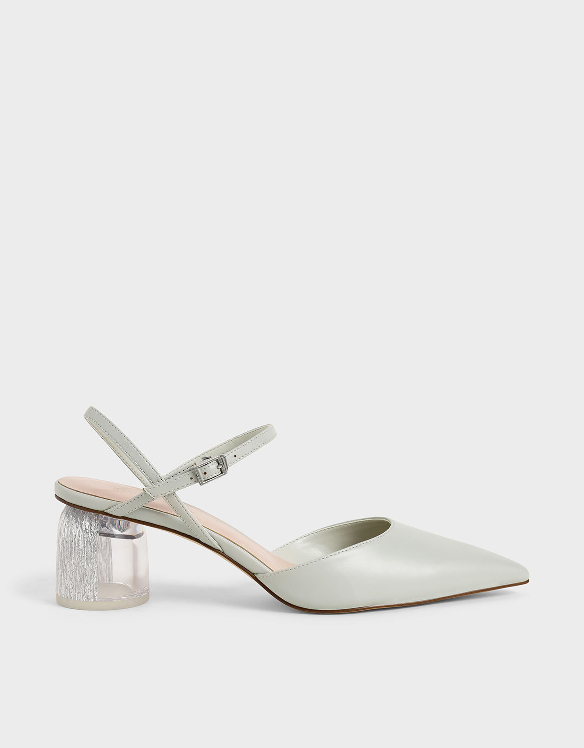 

Sculptural Heel Ankle Strap Pumps, Light grey