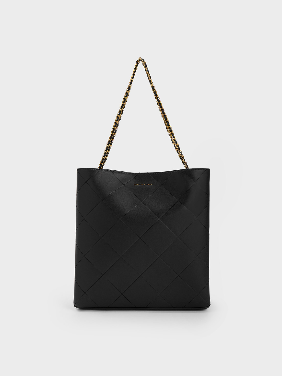 Charles & Keith Braided Handle Quilted Tote Bag In Black