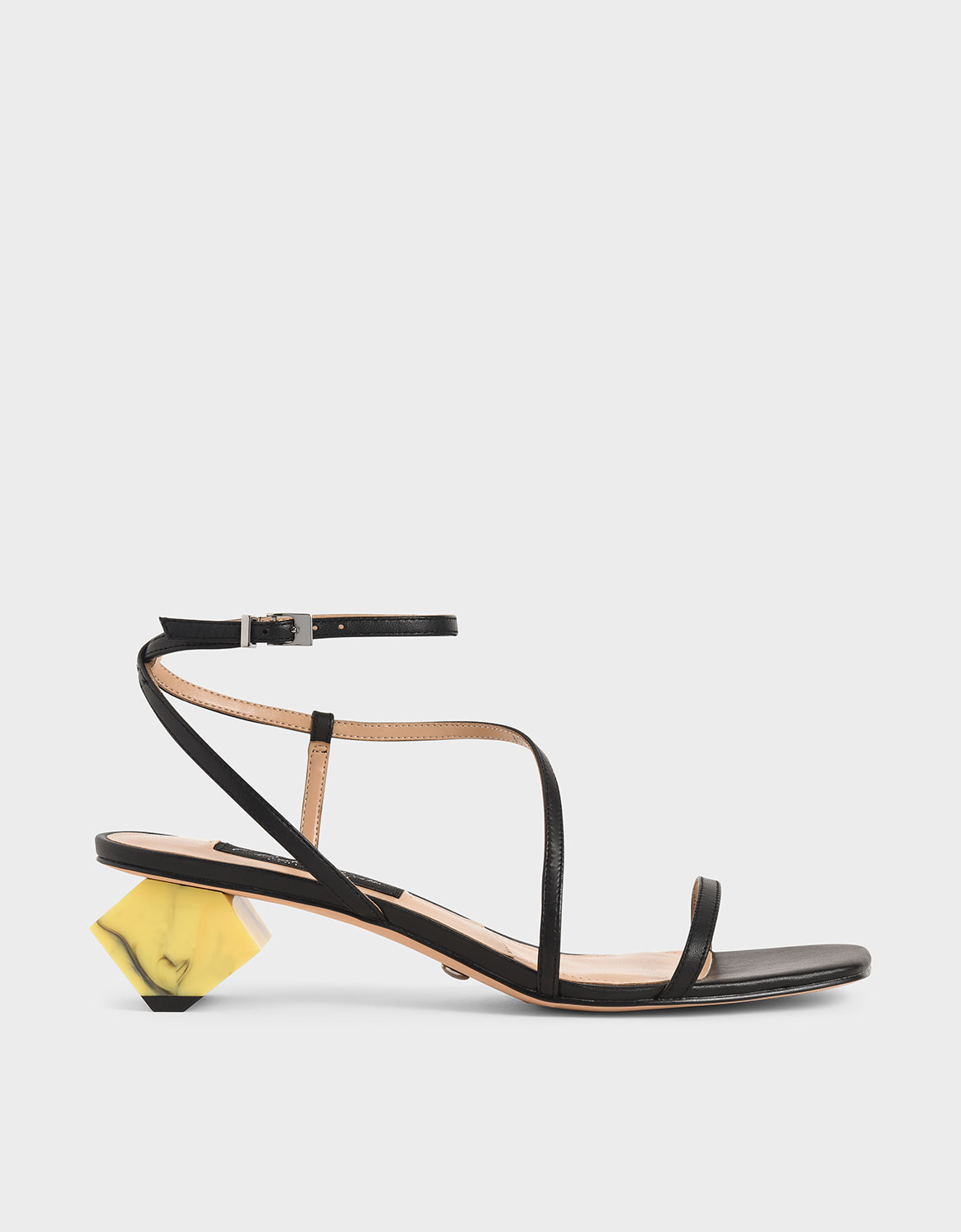

Leather Sculptural Heel Sandals, Black