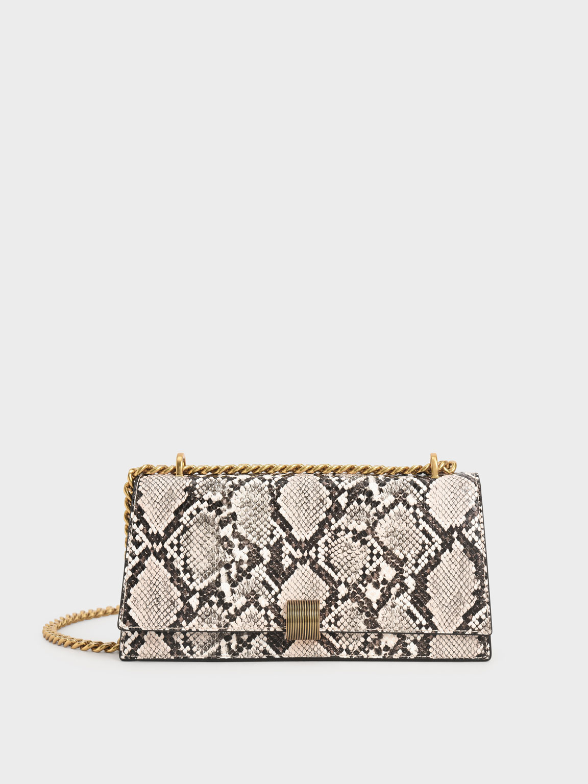 

Chain Strap Snake Print Trapeze Shoulder Bag