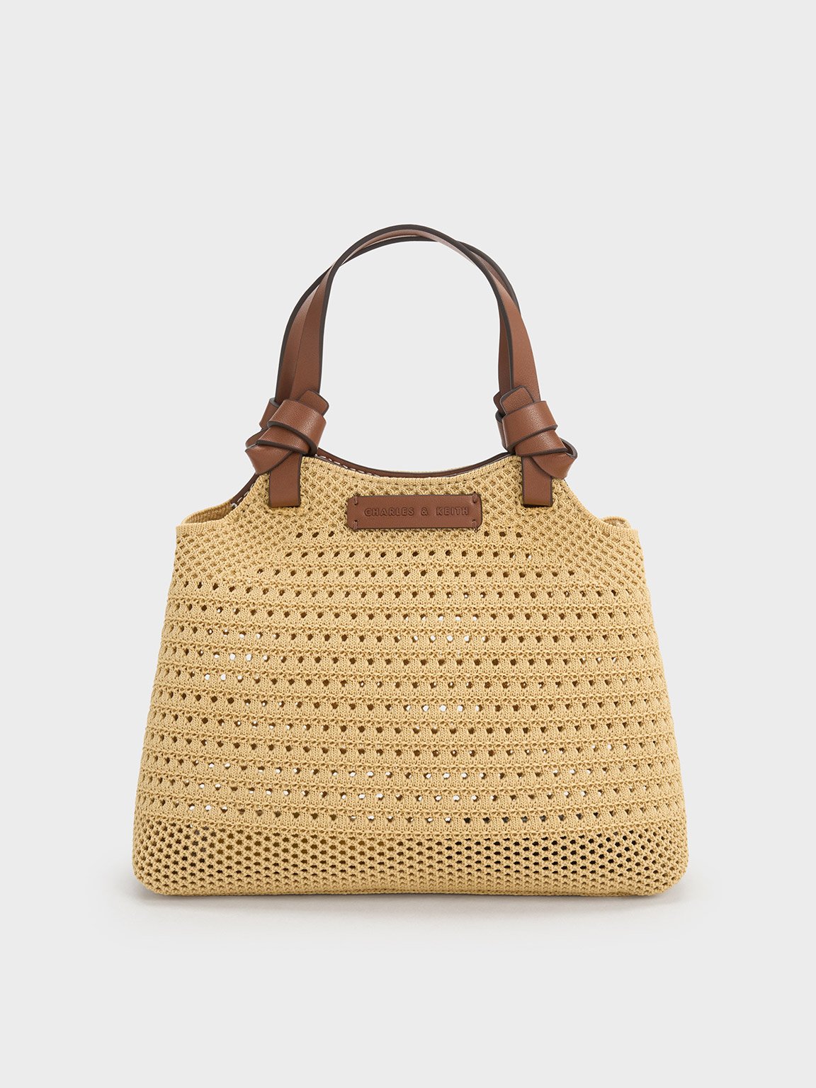 Charles & Keith Knotted Handle Knitted Tote Bag In Beige