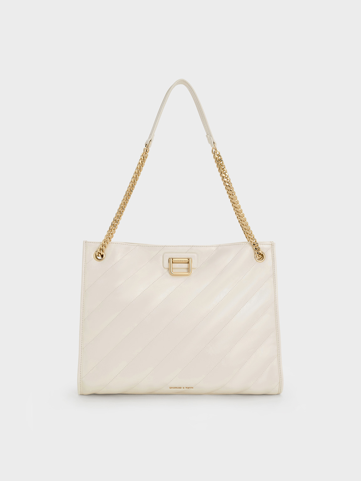 Charles & Keith - Neva Panelled Chain-strap Tote Bag In Cream