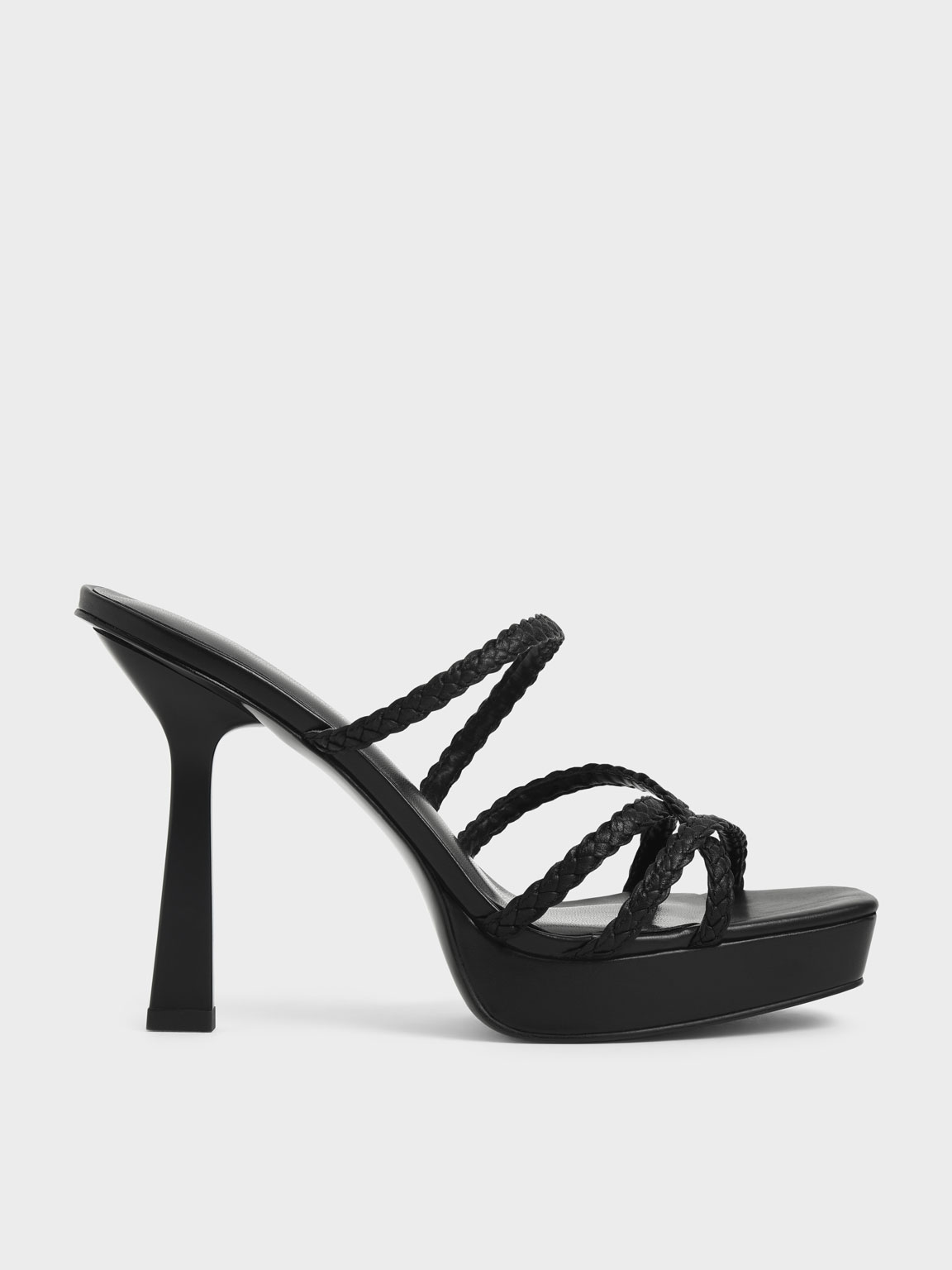 

Braided Strap Platform Mules, Black