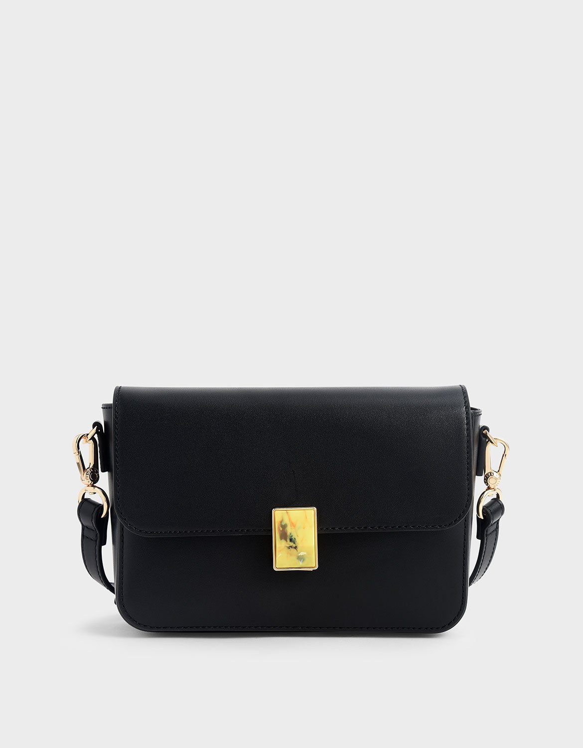 

Leather Embellished Push-Lock Crossbody Bag, Black