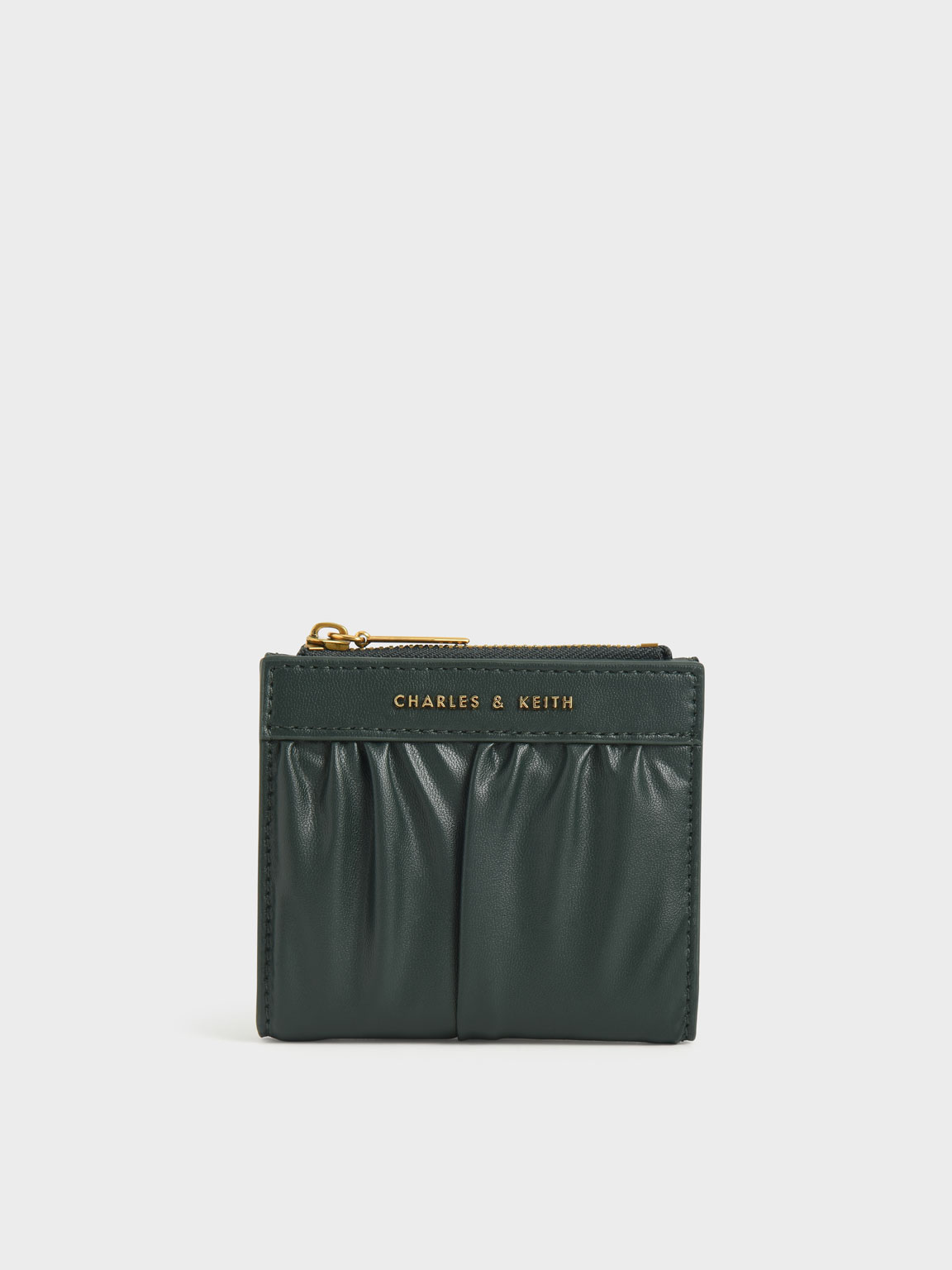 

Ruched Short Wallet, Dark green