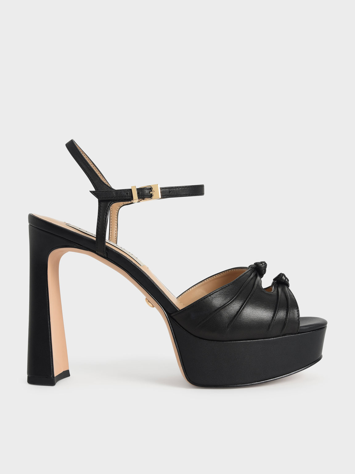 

Leather Knot Detail Platform Sandals, Black