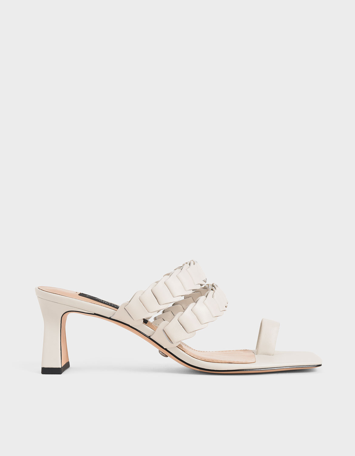 

Leather Pleated Strap Mules, Chalk