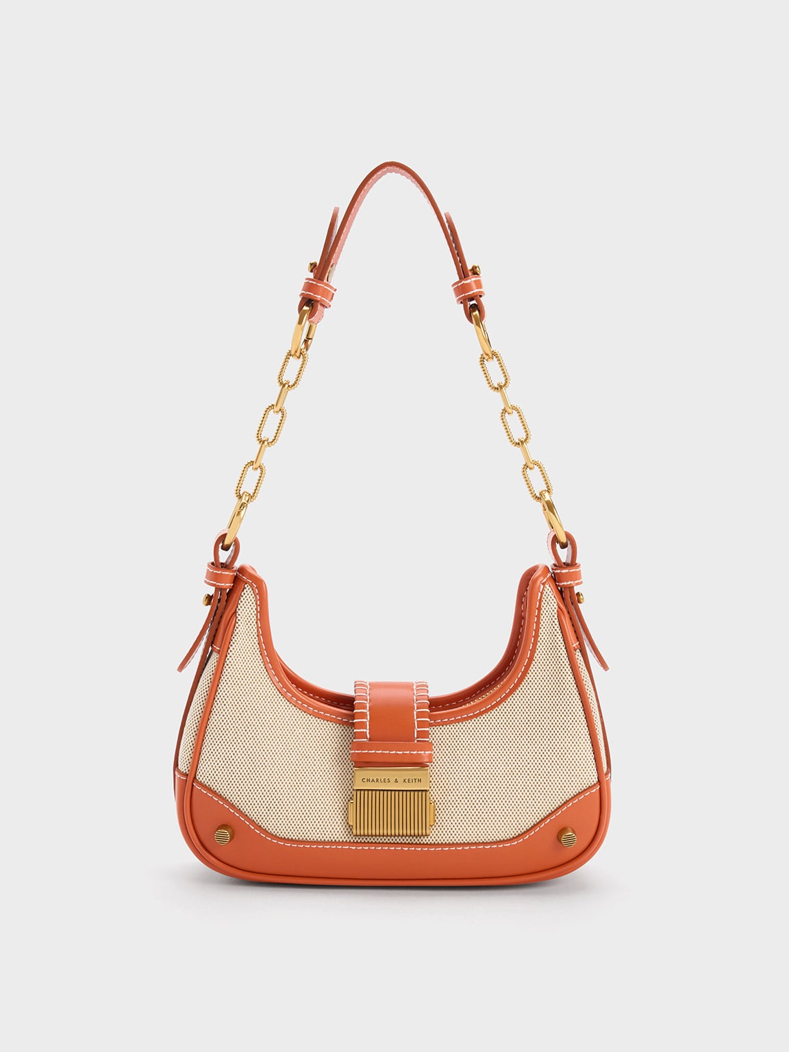 Charles & Keith Winslet Canvas Belted Hobo Bag In Orange  display picture 3