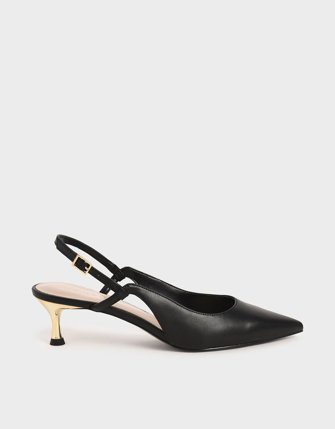 

Cut-Out Slingback Kitten Heel Pumps, Black