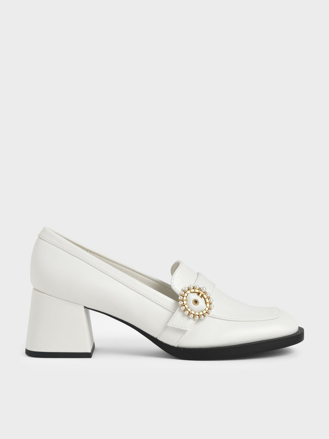 

Beaded Accent Loafer Pumps, White