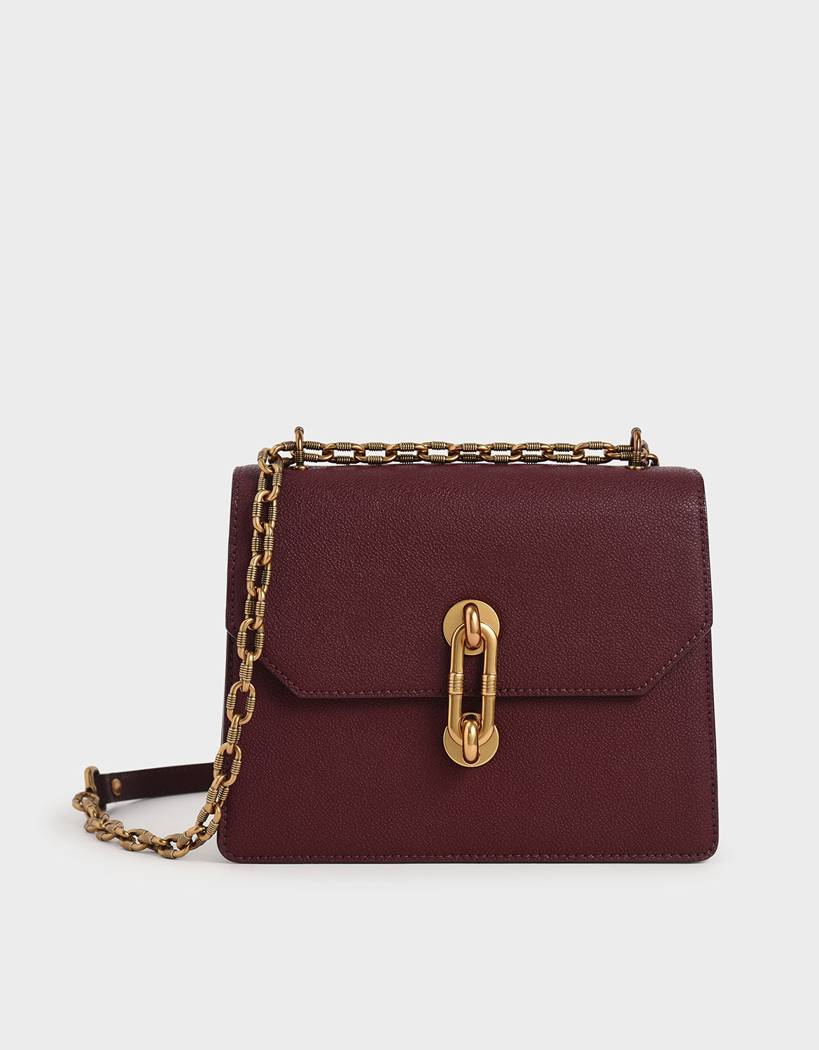 

Double Chain Strap Turn-Lock Bag, Burgundy