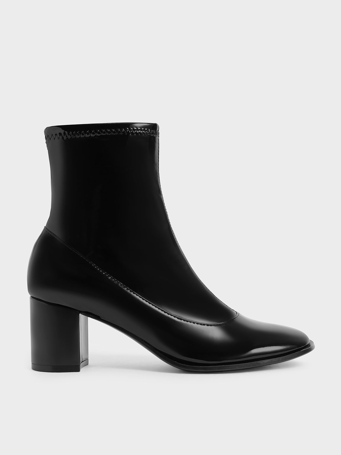

Patent Block Heel Side-Zip Ankle Boots