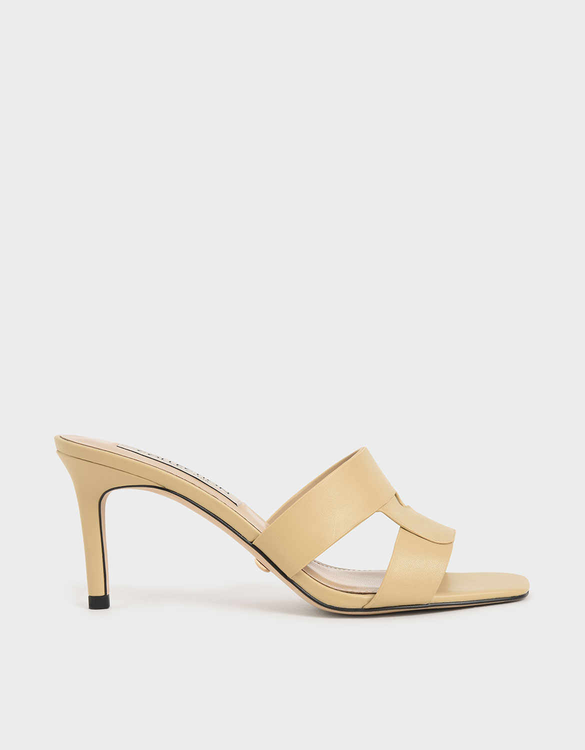 

Leather Cut-Out Stiletto Mules, Beige