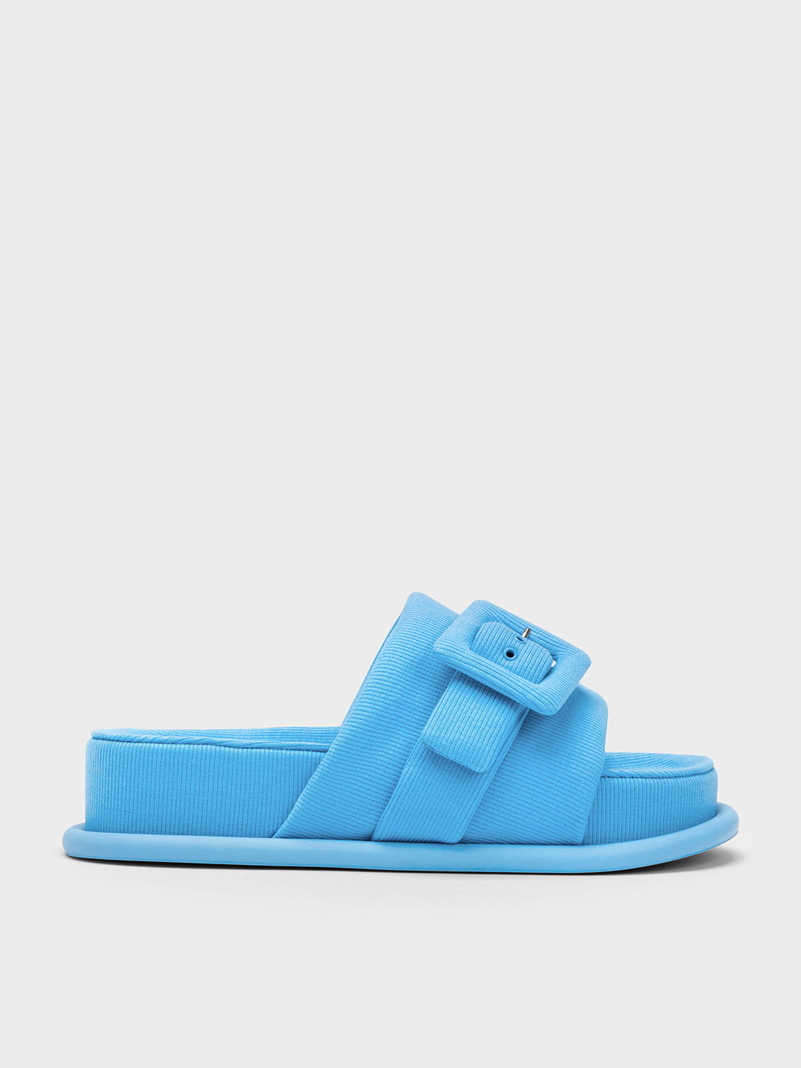 Charles & Keith Woven Buckled Slide Sandals In Blue