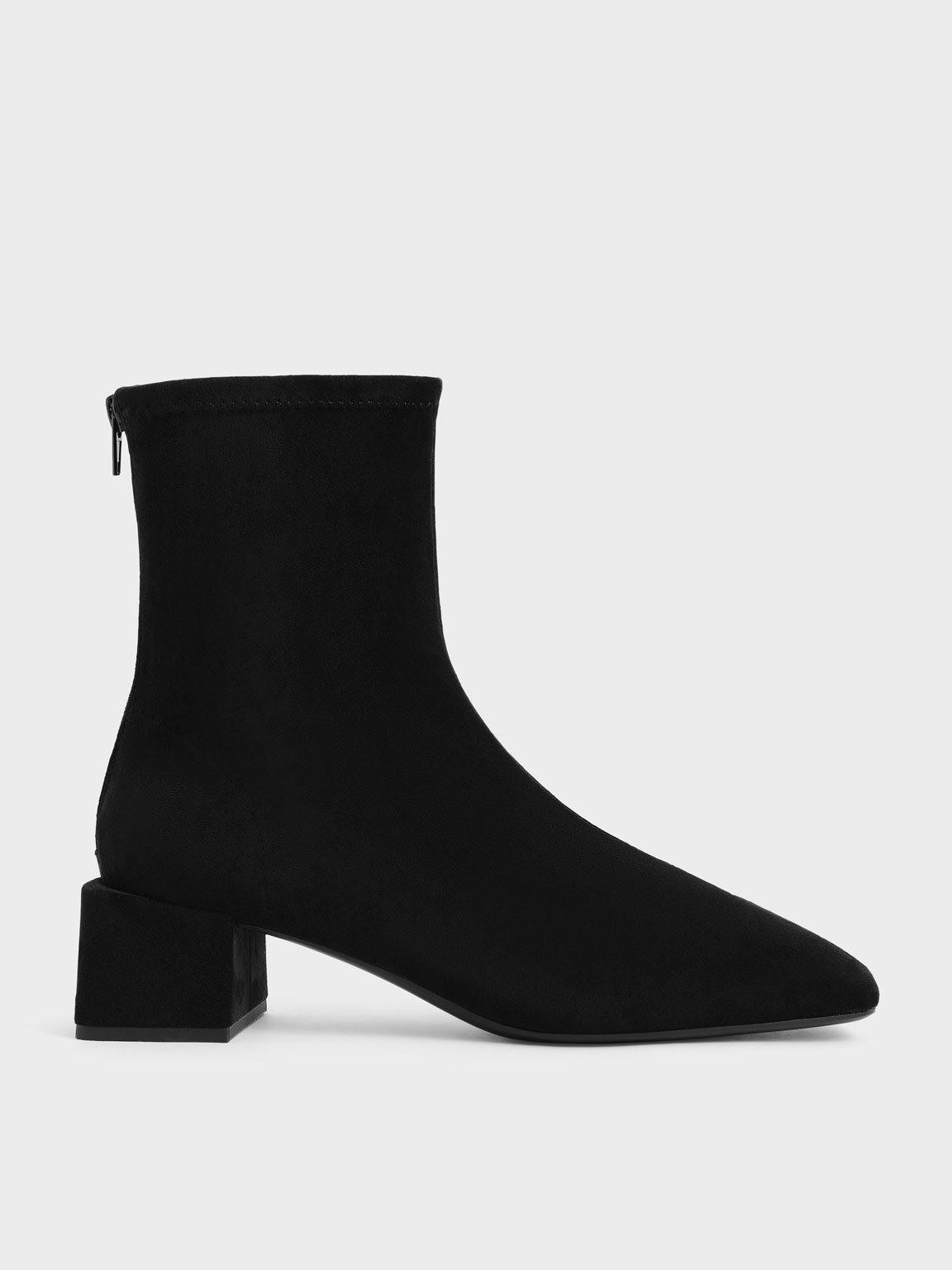 

Textured Block Heel Zip-Up Ankle Boots, Black textured