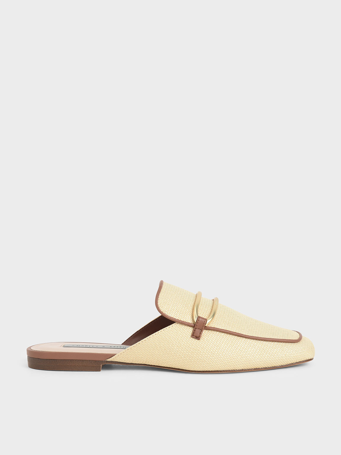 

Raffia Metallic Buckle Loafer Mules, Sand