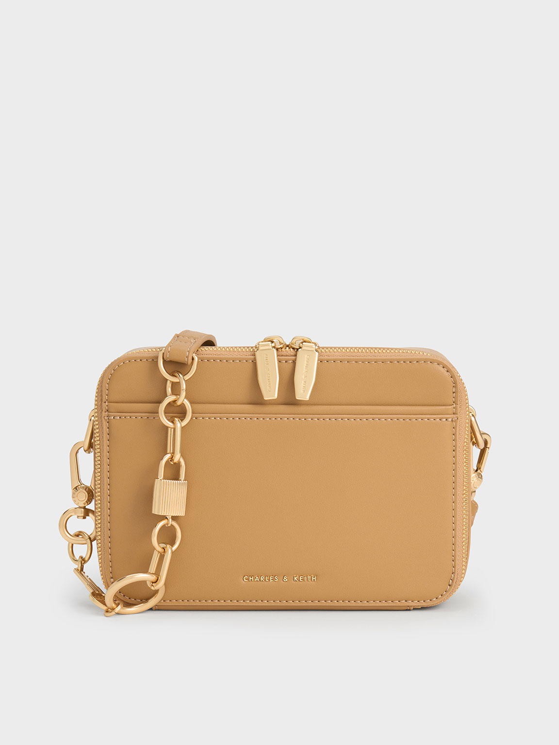 Camel Lock & Key Chain Handle Bag CHARLES & KEITH UK