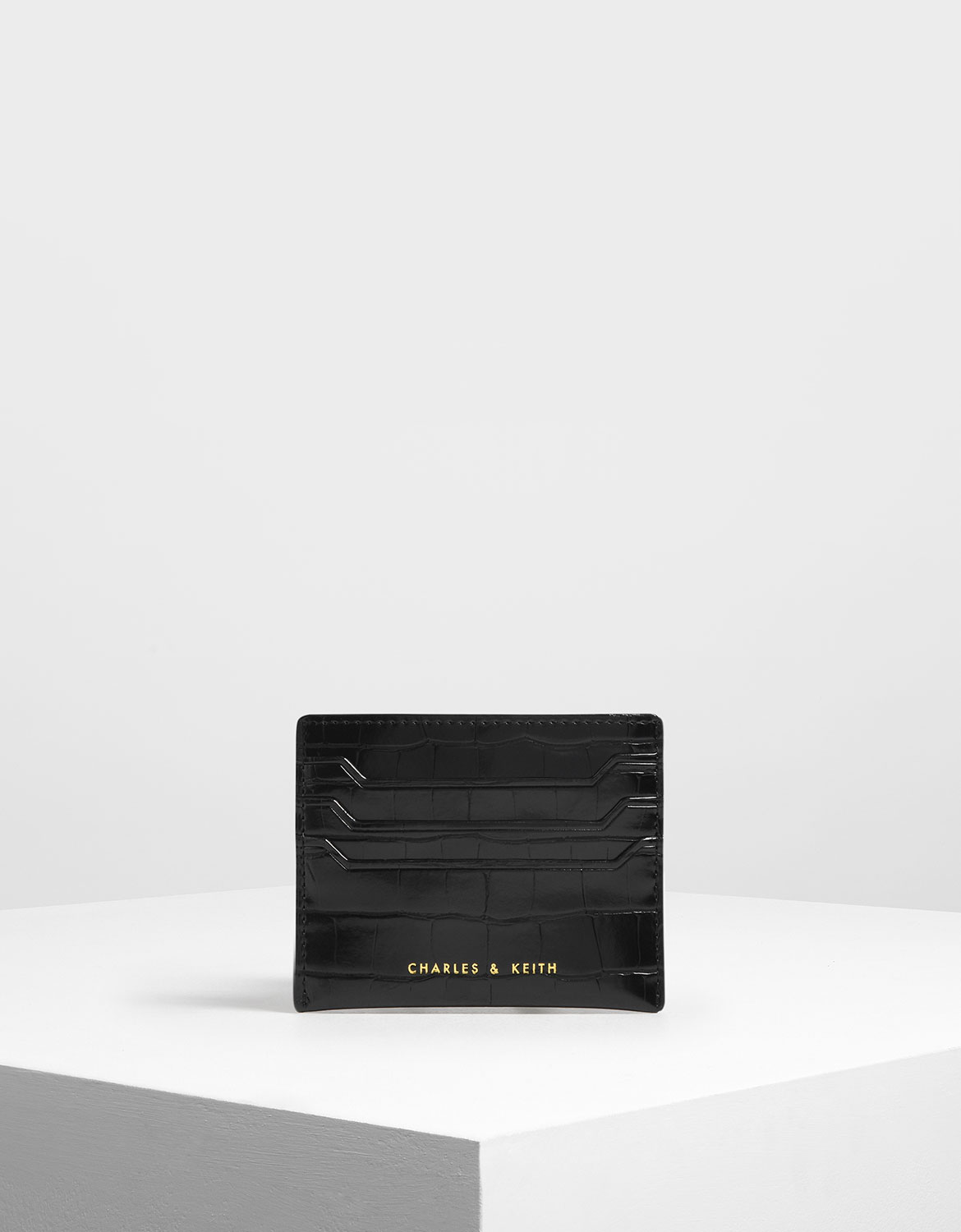 

Croc-Effect Card Holder, Black