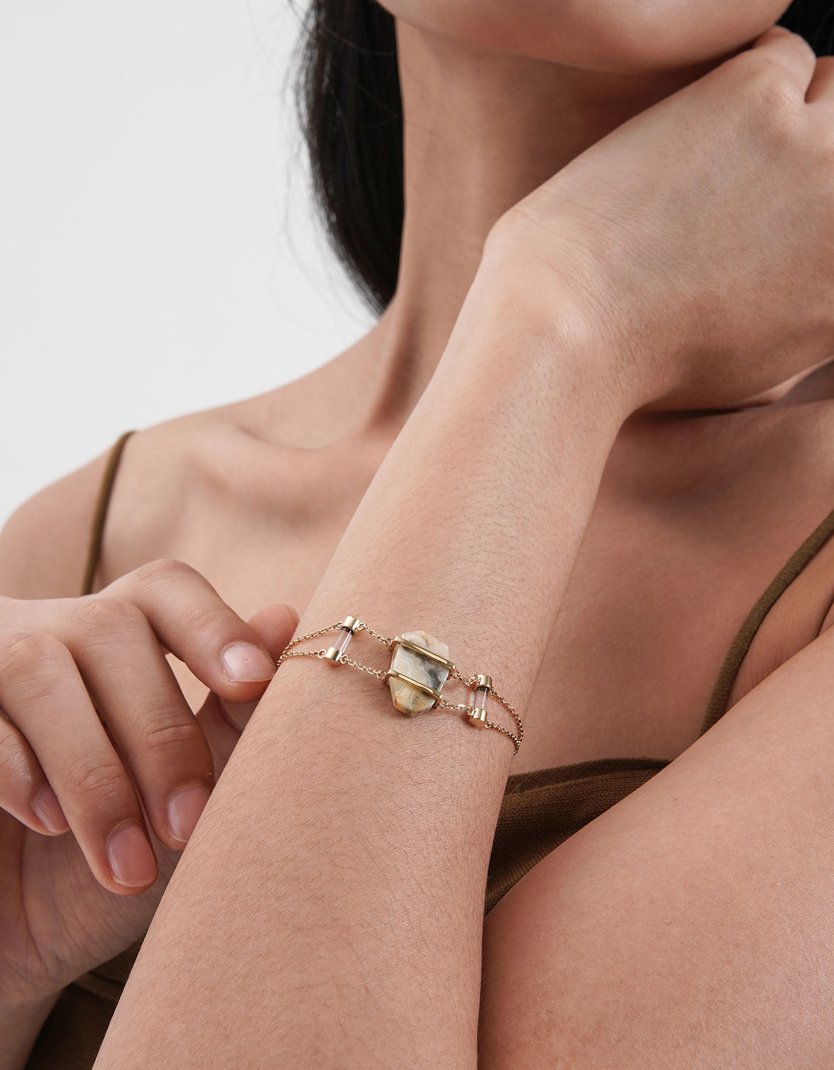 

Crazy Agate Stone Double Layer Bracelet, Gold