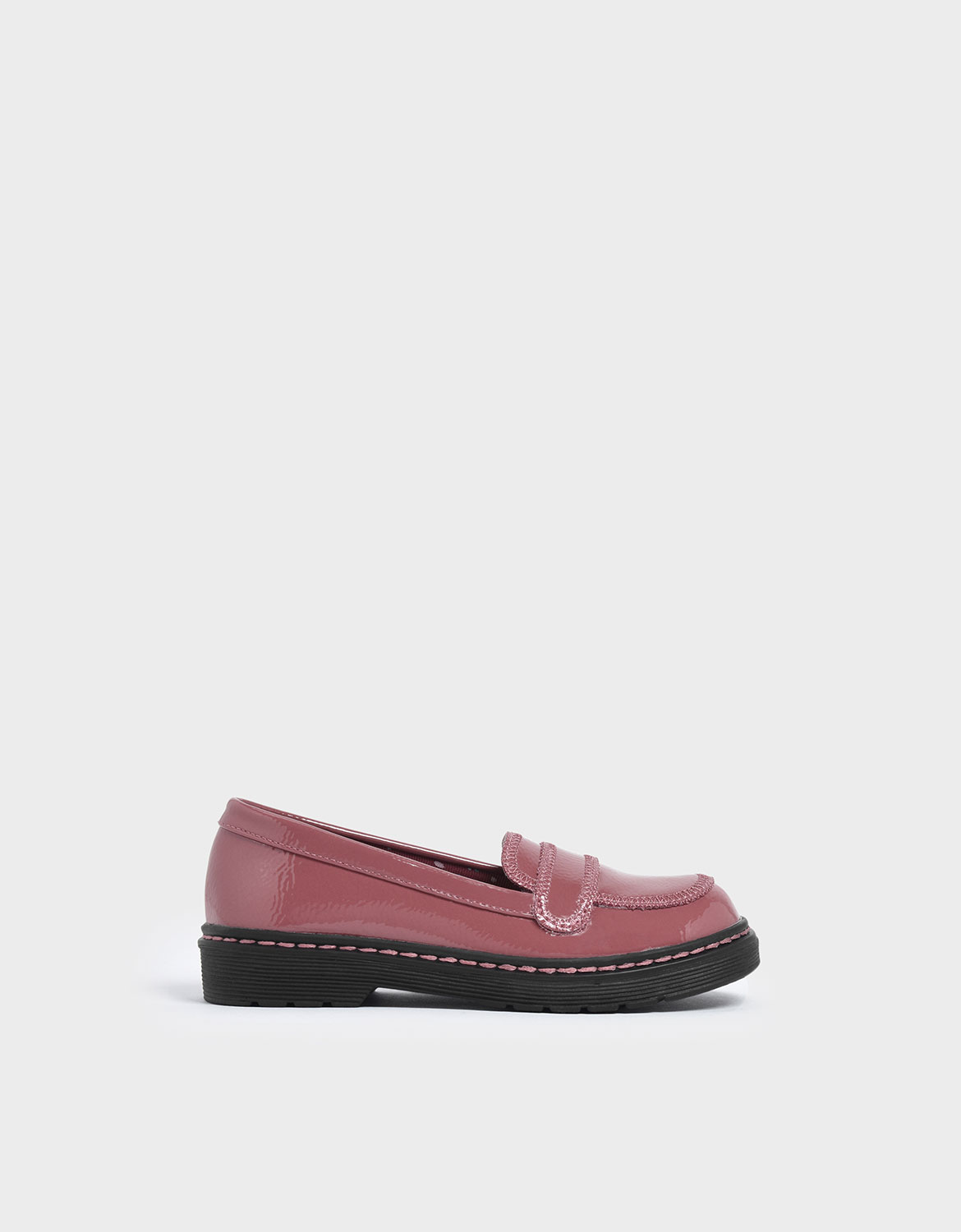 

Girls' Overlock Stitch Patent Loafers, Pink