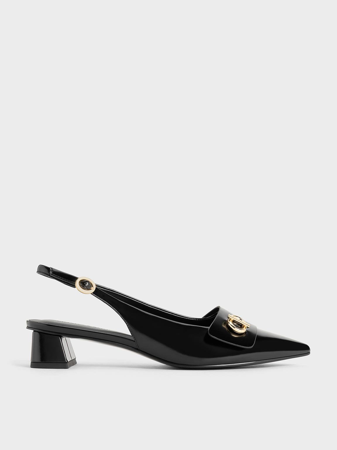 Charles & Keith - Metallic-accent Pointed-toe Slingback Pumps In Black Box