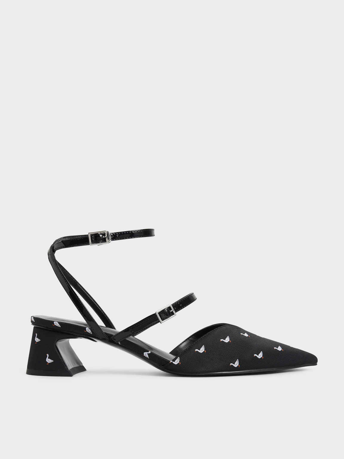 

Jacquard & Patent Double Strap Printed Pumps, Black textured
