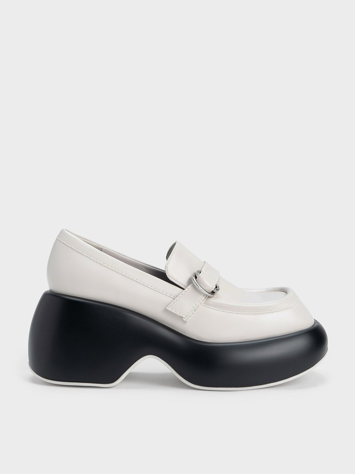 Charles & Keith Buckled Platform Penny Loafers In White
