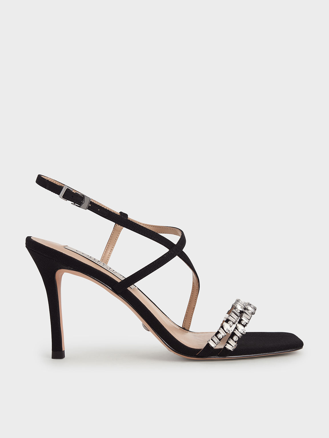 

Canvas Gem-Embellished Sandals, Black