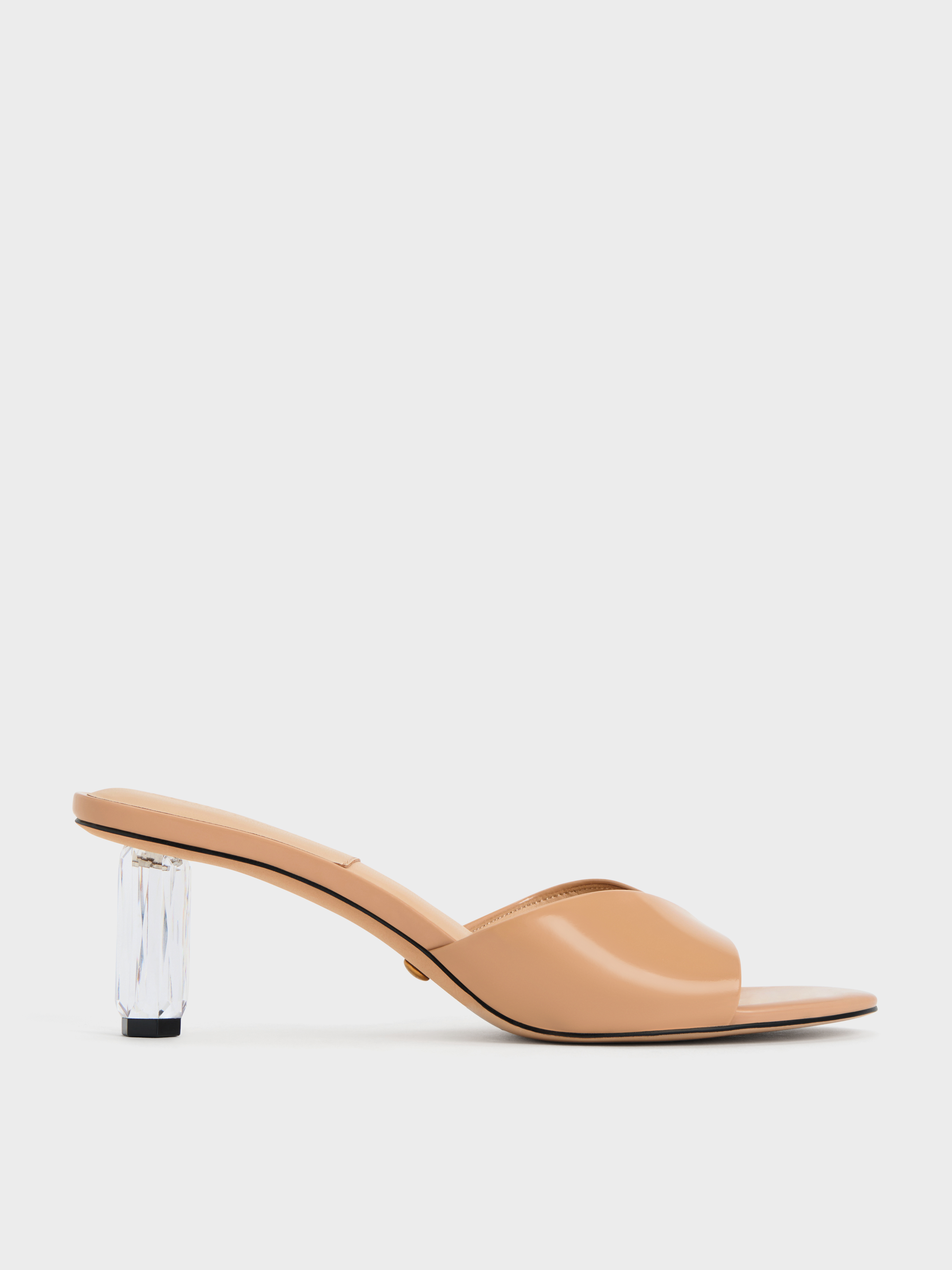 Charles & Keith Leather Geometric Heel Mules In Nude