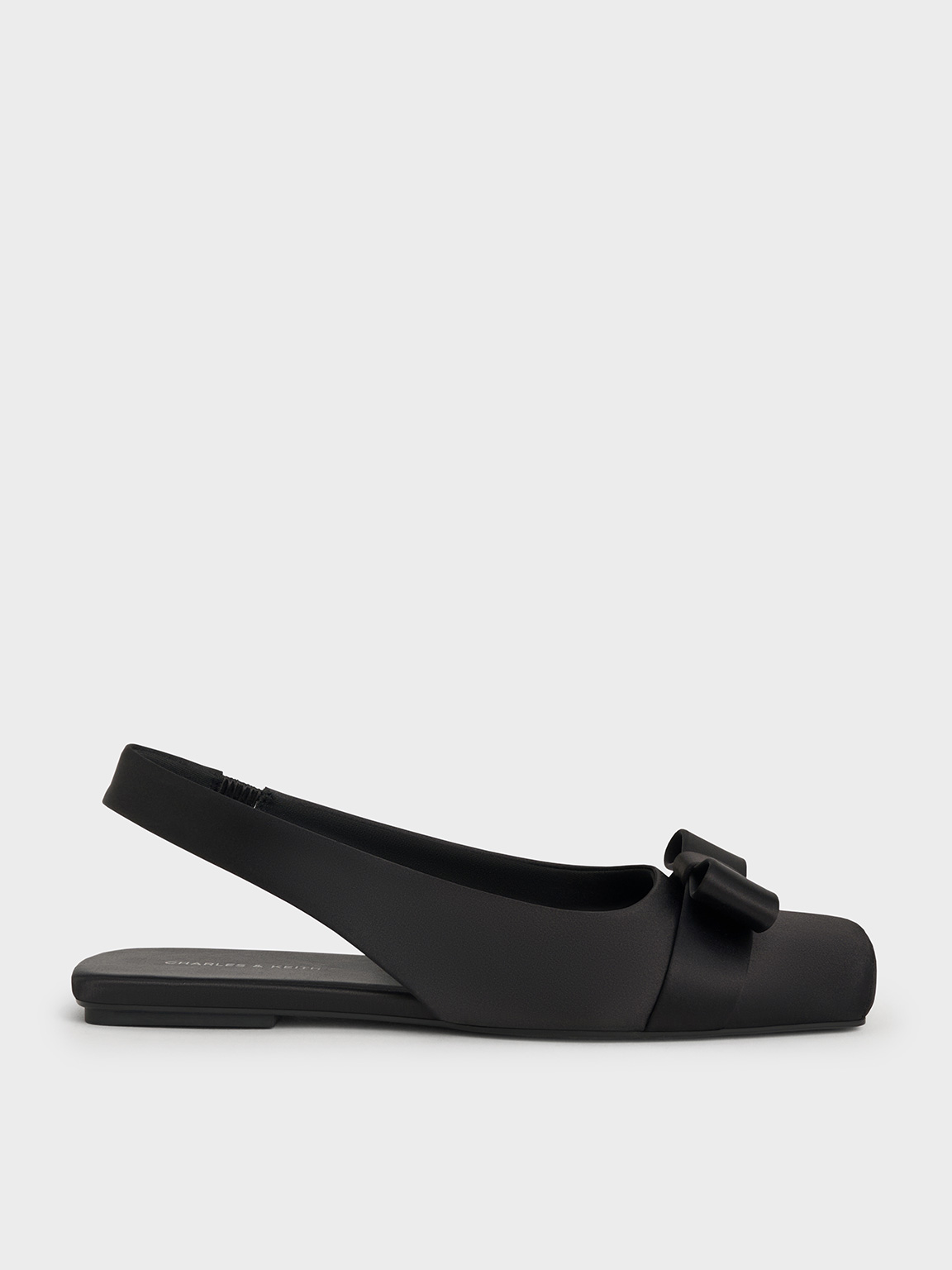 Charles & Keith - Satin Bow Slingback Ballet Flats In Black Textured