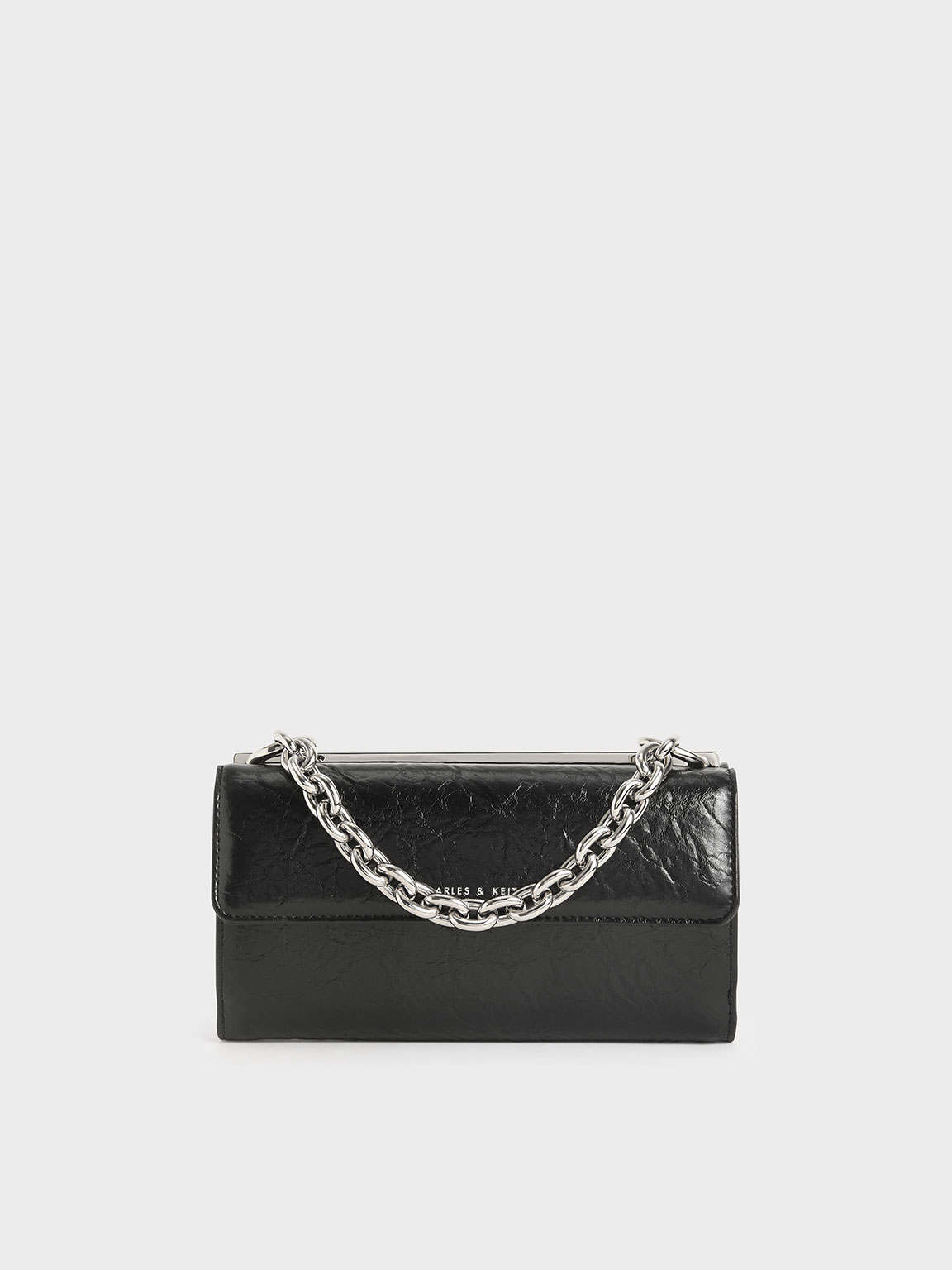 

Panelled Chain Handle Wallet, Black